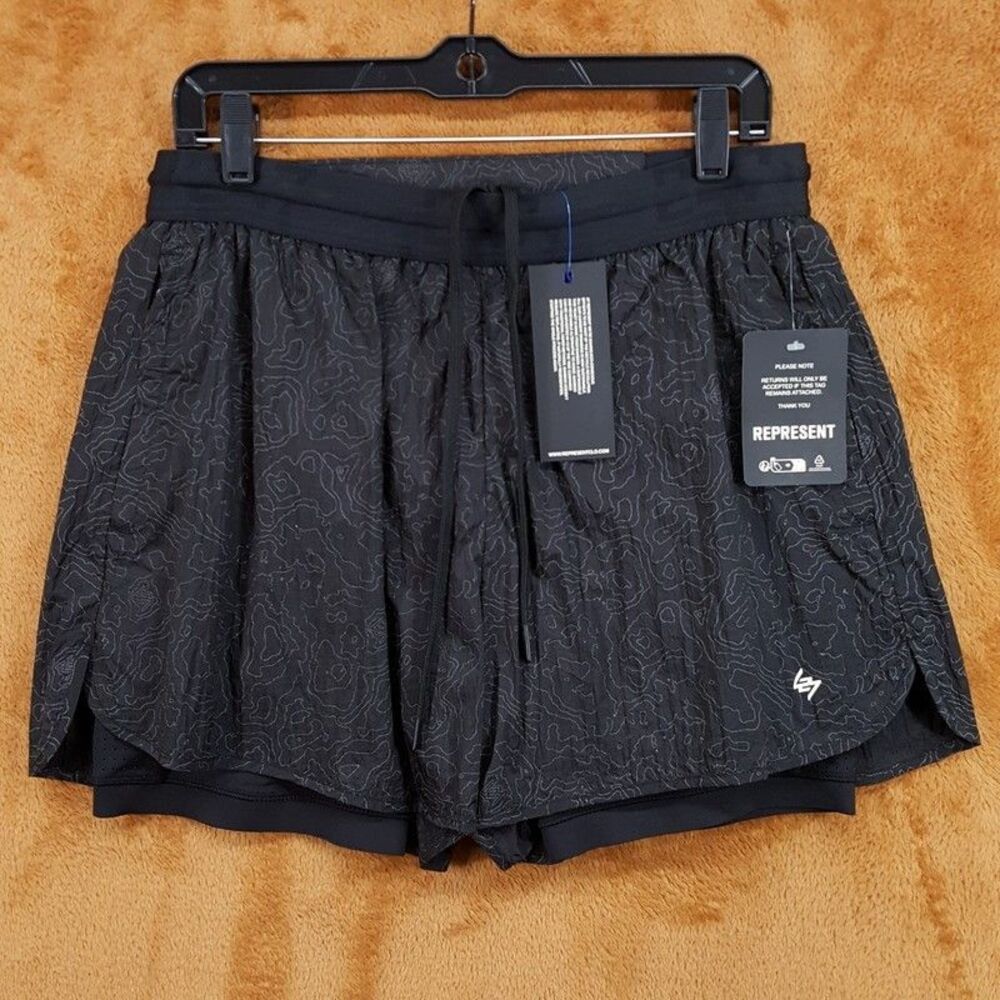 REPRESENT Shorts Mens XL Black Lined 247 Contour 2 in 1 Run Short